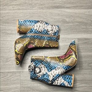 Colorful Snakeskin Ankle Boots